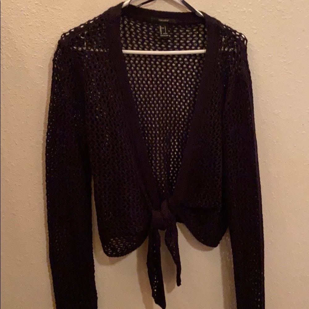 Netted tie-front cardigan